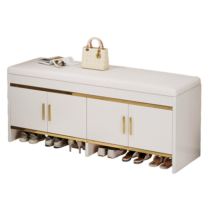 狄狮顿换鞋凳现代轻奢感入户玄关储物一体式穿鞋凳家用可坐矮鞋柜子 金边深灰四门款120CM
