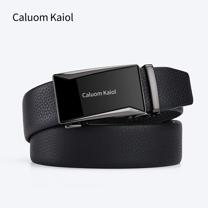 Caluom Kaiol品牌皮带男真皮自动扣男士腰带头层牛皮裤带生日礼物送男友 81300A镜面枪色 110cm -130cm默认随机(可修剪)