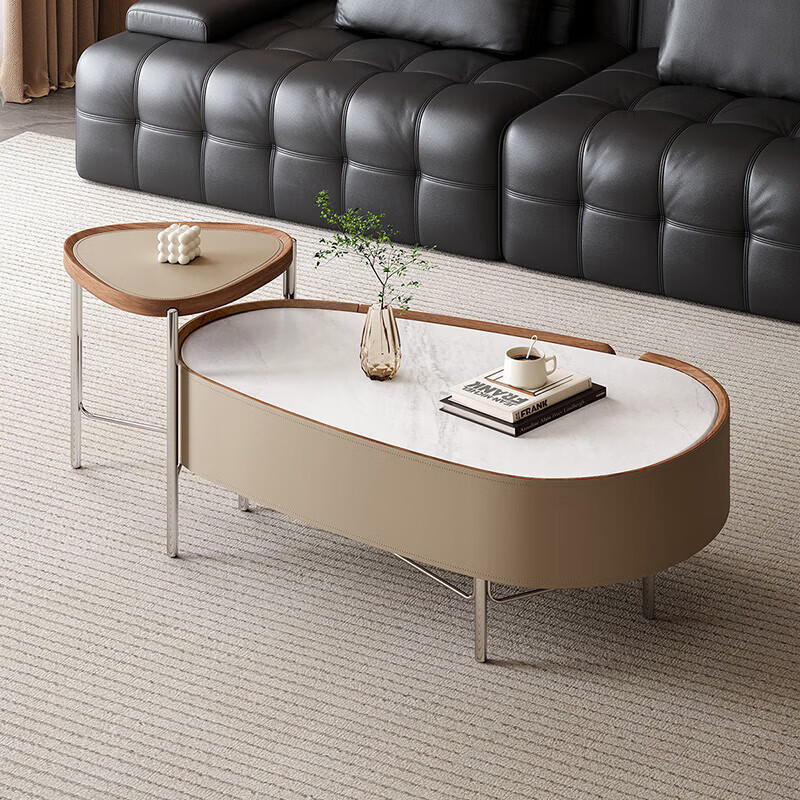 全友（QUANU）家居现代简约创意家具微晶石茶几组合客厅收纳阳台茶桌沙发边几 微晶石|茶几+边几