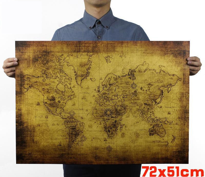 巨先仿古世界宝藏地图 海盗藏宝图 学生书房复古牛皮纸大海报装饰画芯