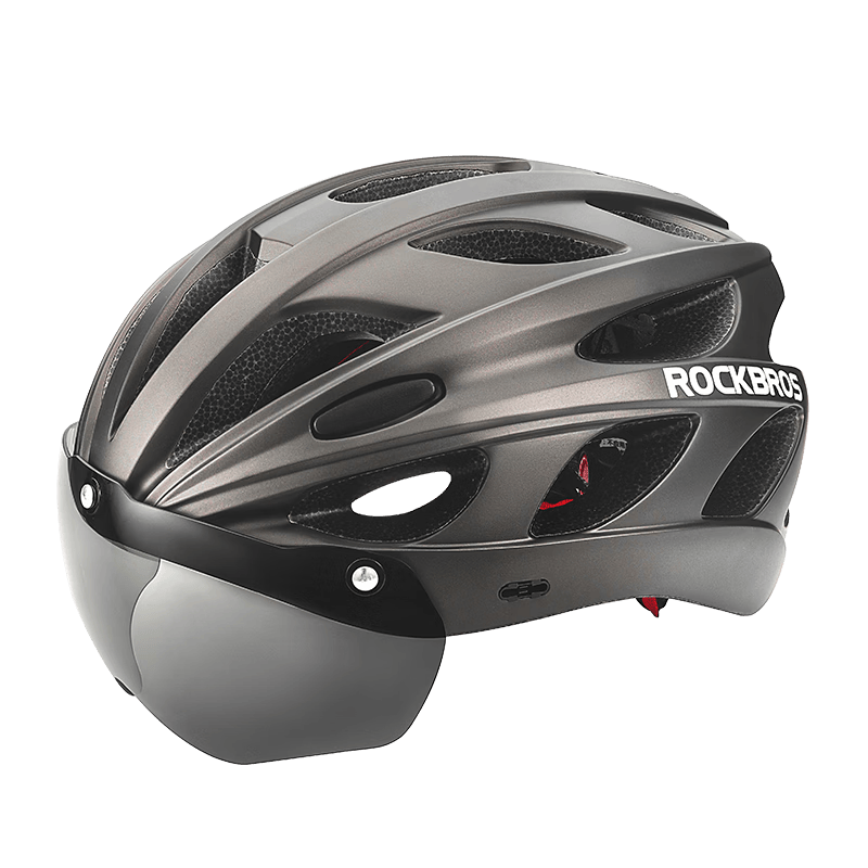 洛克兄弟大碼自行車頭盔帶風(fēng)鏡加寬加大騎行頭盔男女公路車安全帽 鈦色