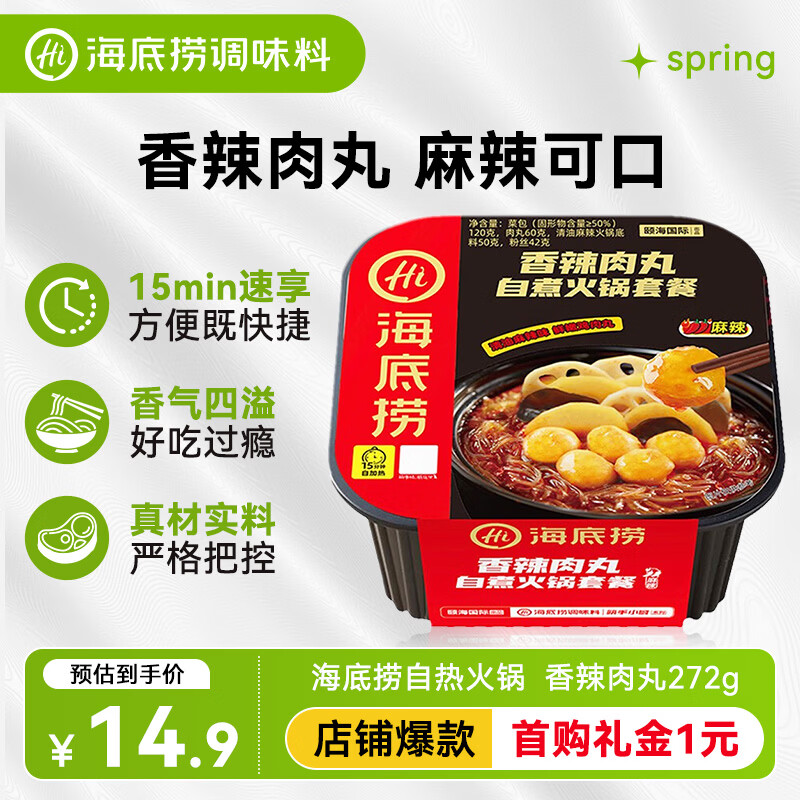 海底捞自热火锅 方便速食出游野餐便携无需热水 香辣肉丸272g