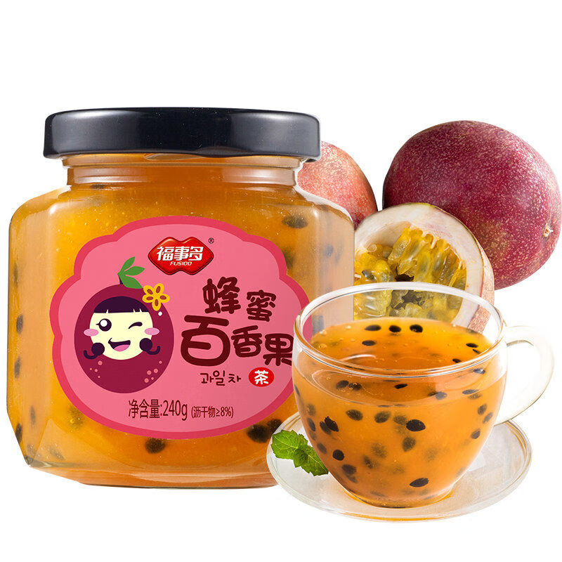福事多百香果蜂蜜茶柚子檸檬蘆薈水果茶果醬罐裝沖泡水喝的飲品 蜂蜜百香果茶240g