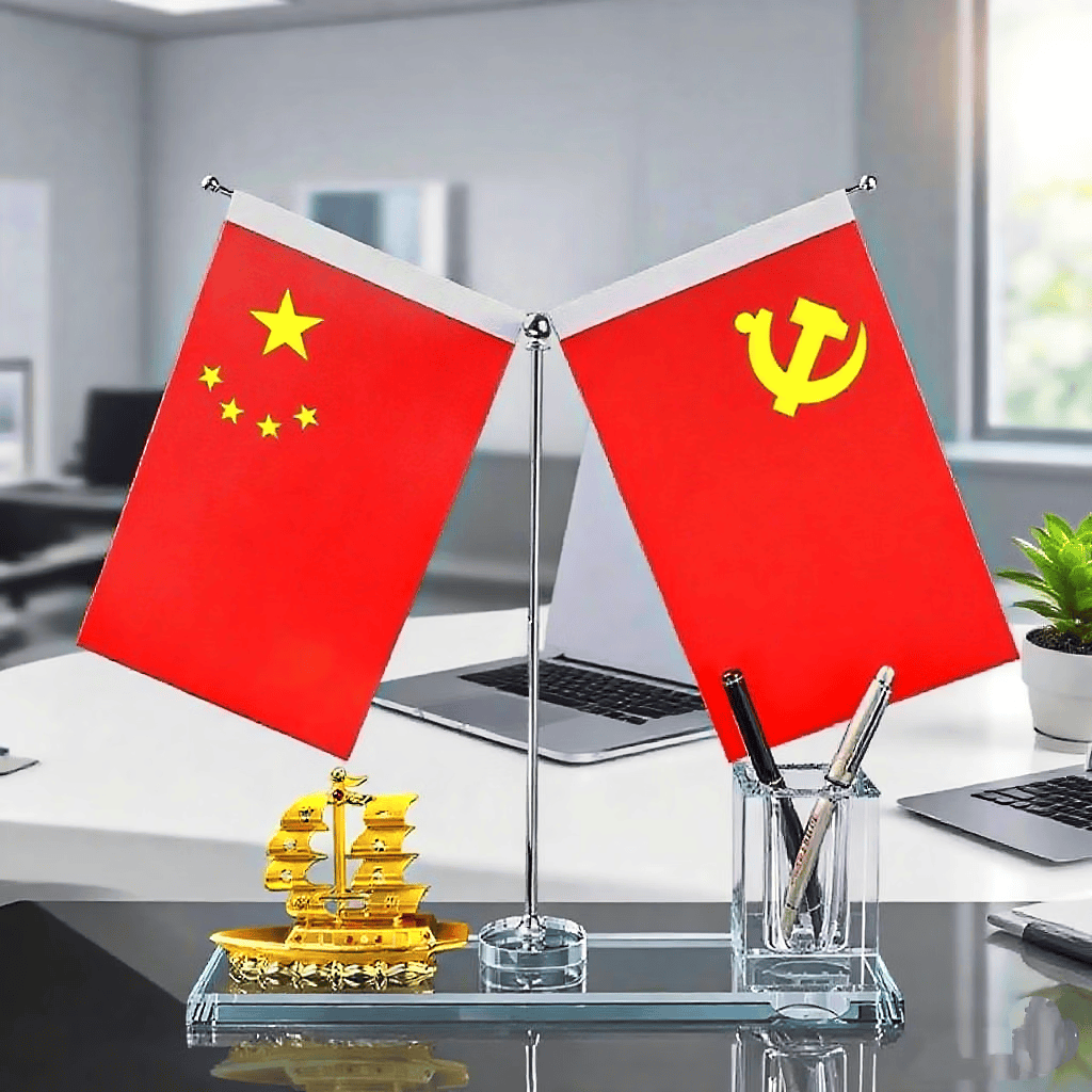 鼎亦办公桌摆件高档笔筒红旗国旗摆件创意礼品定制送礼老板开业纪念品 一帆风顺+笔筒+旗帜-简约款