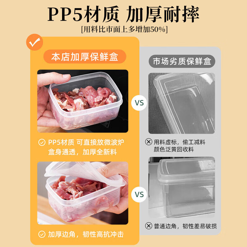 洋臣冷冻收纳盒冰箱专用分装食品级保鲜盒塑料小盒子密封长方形 长方形（pp5微波炉可用） 5个