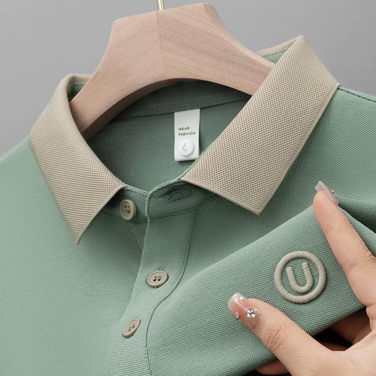 布卡澜琦男士轻薄短袖polo衫上衣夏季简约撞色翻领休闲T恤春秋宽松打底衫 A10绿色 2XL （建议125-140斤）