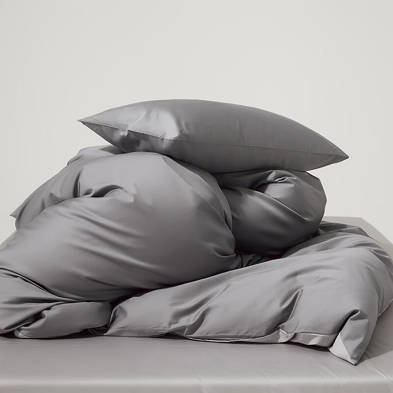 顶柔（DINGROU）净棉柔序贡缎长绒棉拼色纯棉四件套100%全棉床上用品床单被套 杰卡西灰 1.2-1.5米床 床单款 （被套150*200cm）