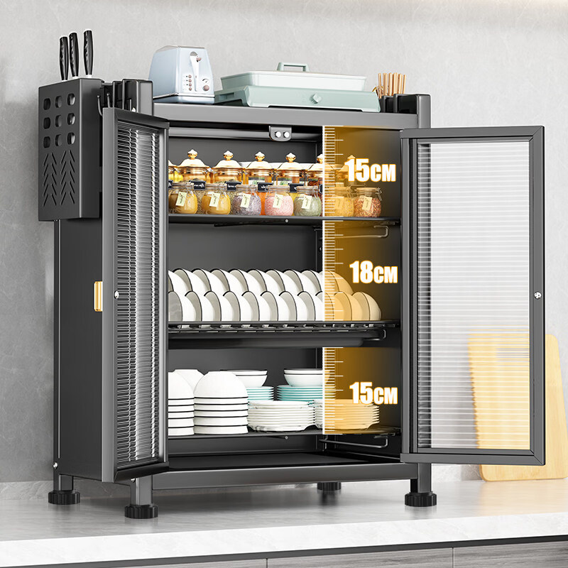 咏幻碗柜厨房置物架台面多功能放碗筷子碟盘餐具盒沥水架家用收纳架 【加长三层套装】黑+4挂钩+沥水盘
