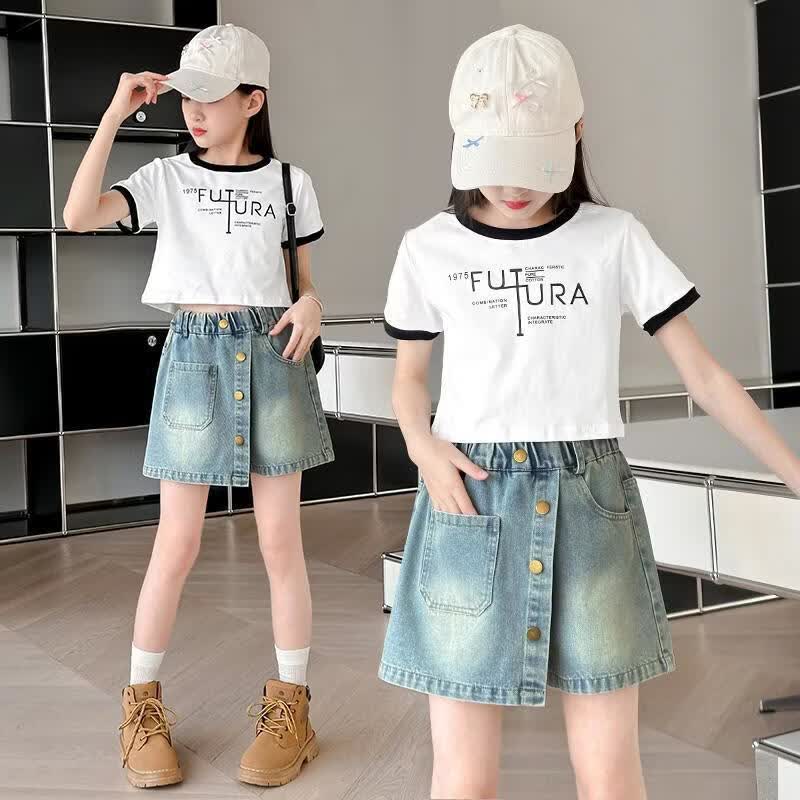 女童牛仔裙裤2026新款韩版夏季时尚百搭儿童中大童夏装薄款短裤 蓝色 170 cm