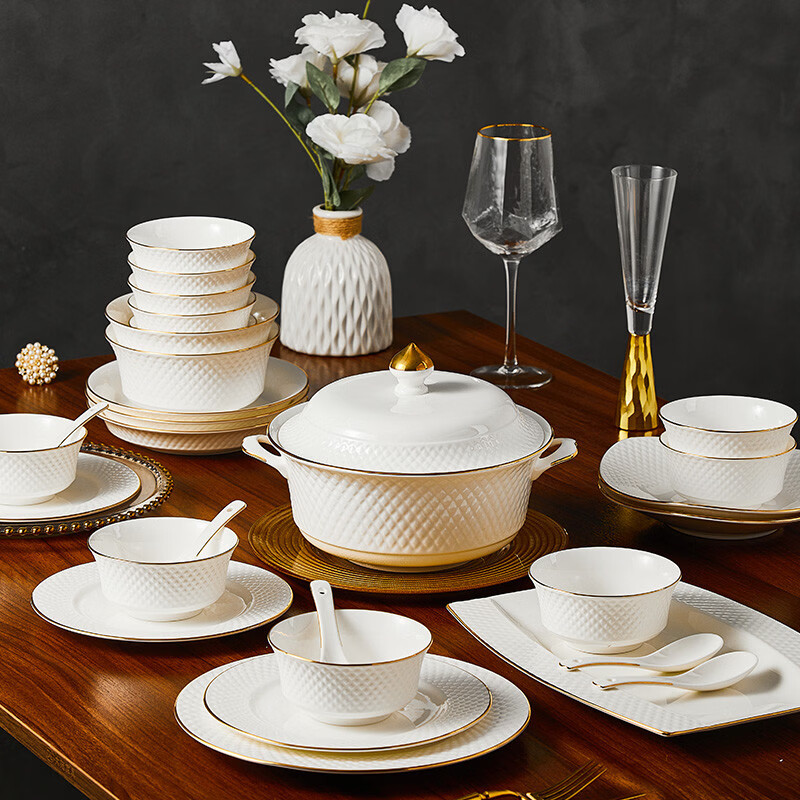 咏幻轻奢釉下彩碗碟套装家用2025新款陶瓷餐具高级感饭碗盘子乔迁碗筷 描金大勺1个