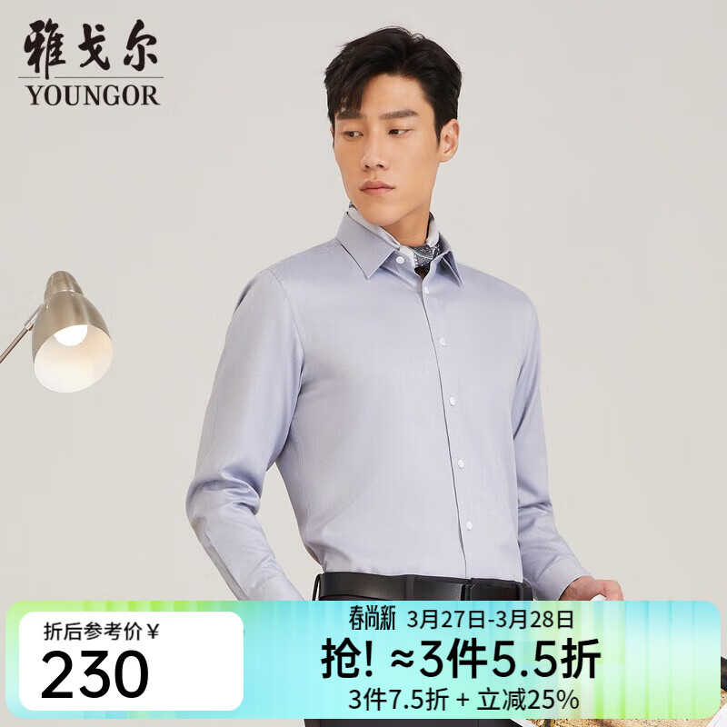 雅戈尔（YOUNGOR）长袖衬衫男白色DP免烫衬衫纯棉面料舒适抗皱平整易打理 GLDP16384EJA灰色 41