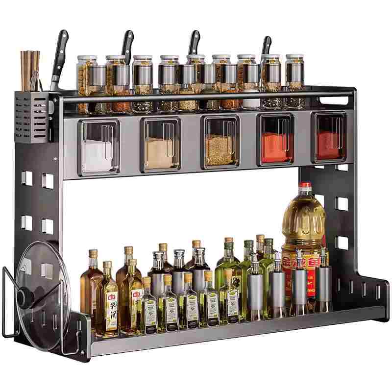 木樽厨房调料架置物架筷子刀架台面调味品佐料厨具多功能台面收纳架子 30cm双层调料架 带4挂钩