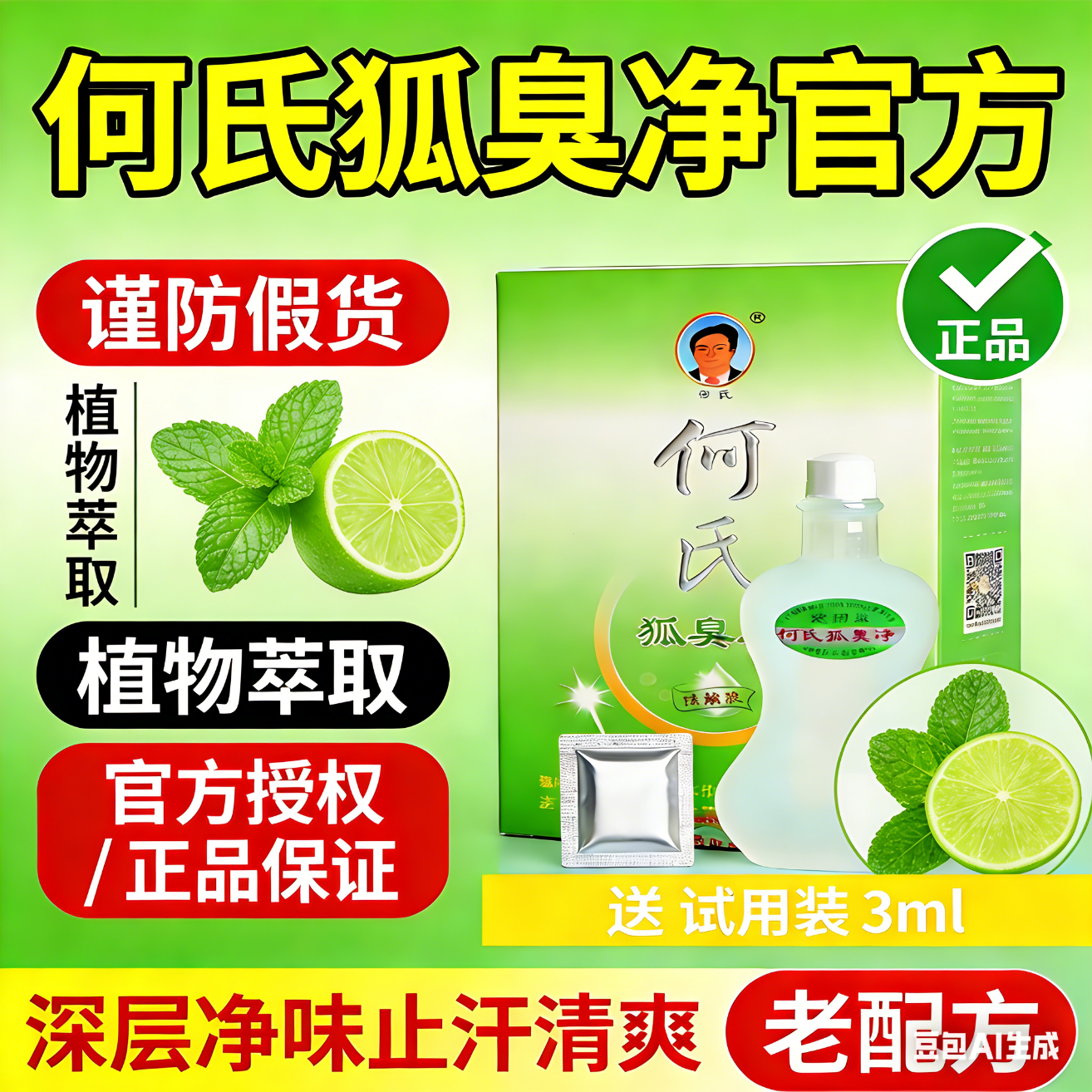 何氏老配方何氏狐臭净狐净除臭腋臭净味水浓缩液无色无味 白色 浓缩型