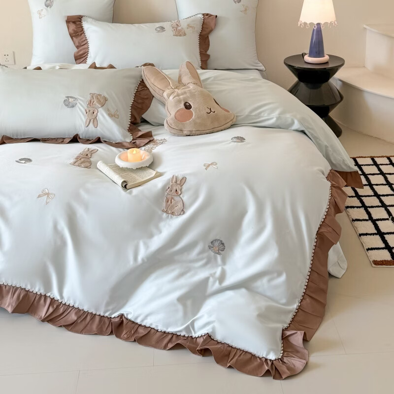 ROLAND LIVE新疆长绒棉卡通四件套可爱兔子清新全棉被套床单四季床上用品 WL 长绒棉套件-彼得兔 1.2米床 床单款 【被套150*200cm】