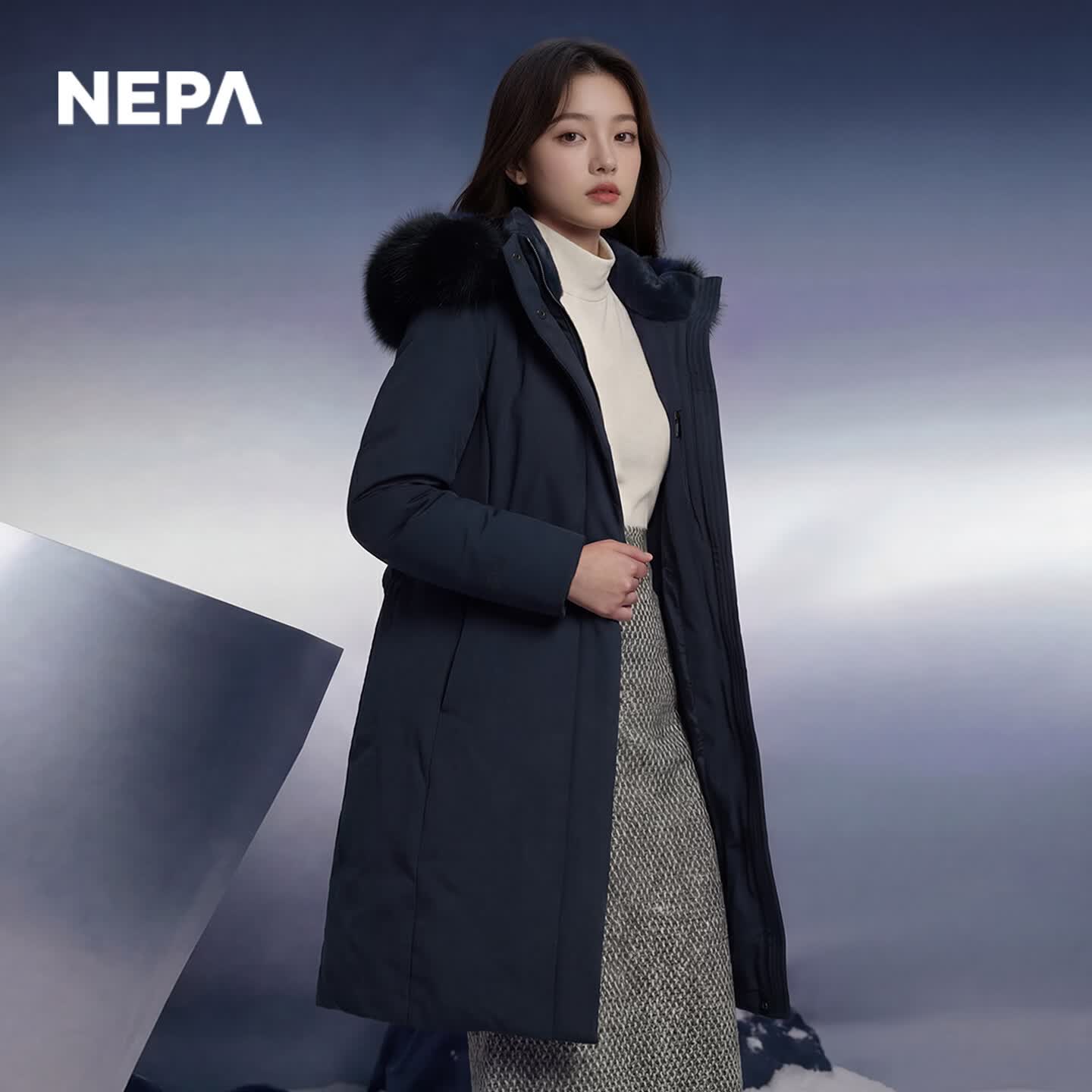 NEPA耐葩秋冬户外女士长款防风保暖鸭绒羽绒服CJ82075 深藏青色M04 M (100) 170/92A