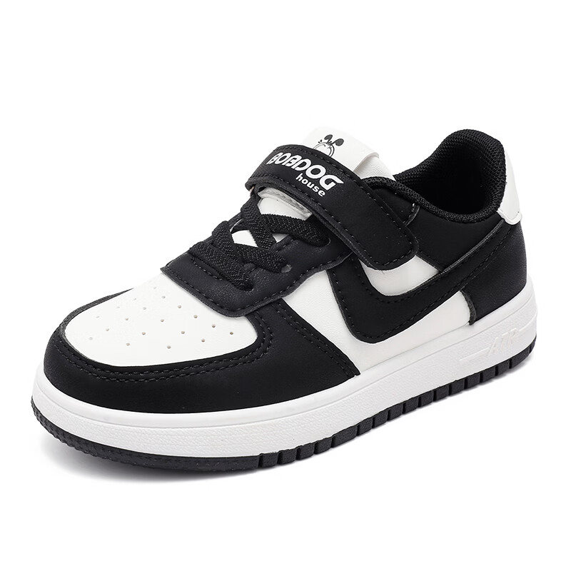 巴布豆（BOBDOG）童鞋2026夏季单网透气儿童板鞋男童小白鞋女跑鞋中大童鞋子 黑/白（革面）61001 30 适合脚长18.5cm