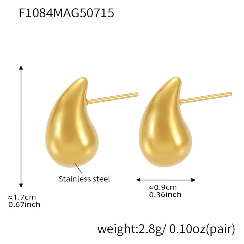 QVAJ9999黄金时尚百搭饰品18K金水滴空心耳环感耳钉欧美耳饰批发 F1084-金色水滴空心耳环