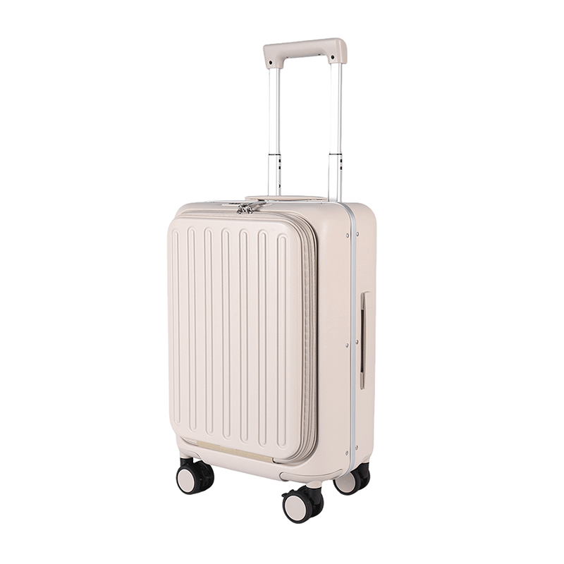 Tymon泰梦前开盖行李箱多功能轻便铝框拉杆箱快捷电脑前仓商务登机箱 奶咖色(电脑快捷前仓|隐藏式主仓) 20英寸 (登机箱+一体式周身封闭铝框)