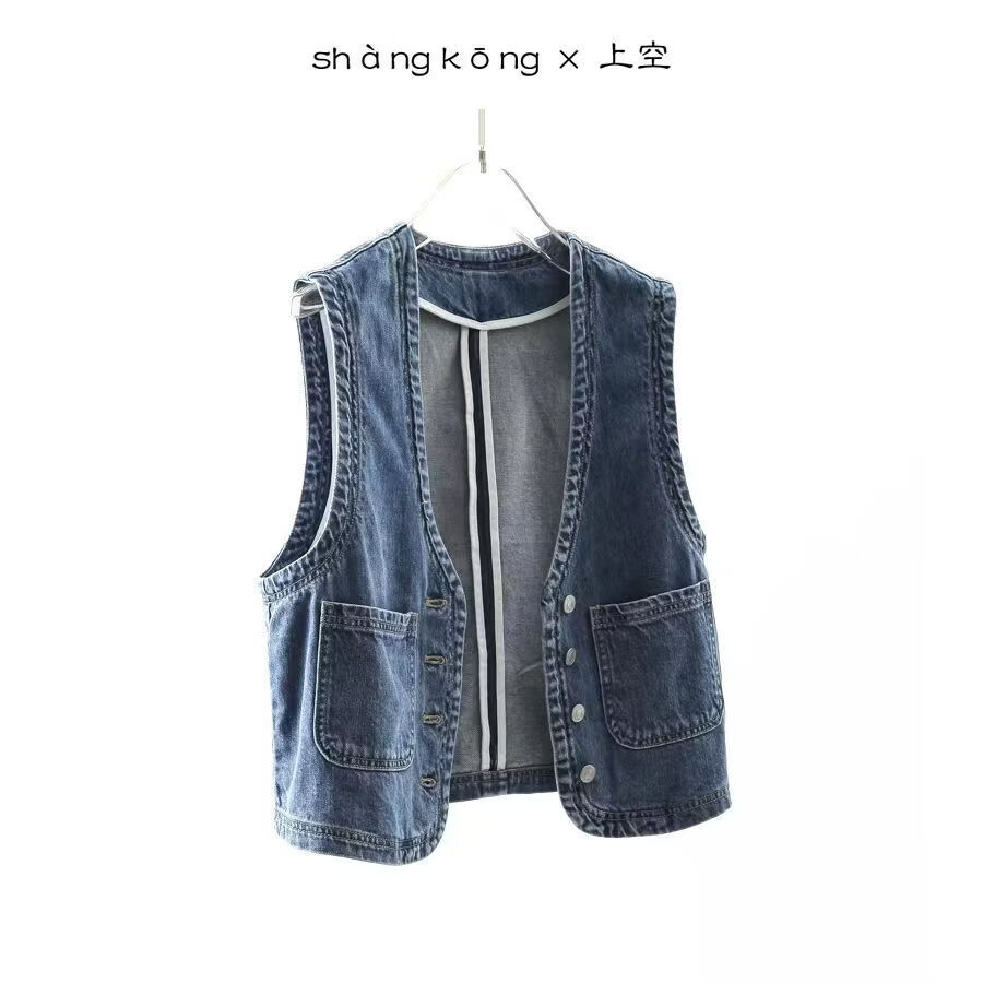 【爆款热卖】2026春秋新款韩版高档洋气轻薄背心马甲上衣女外搭 蓝色 XL 建议115-125斤