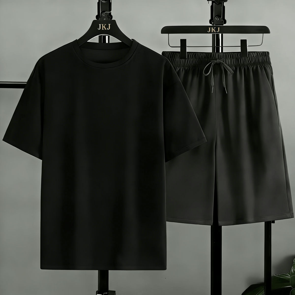 夏季新款男士冰感轻薄速干休闲运动套装时尚透气健身跑步两件套 超值两件套【凉感速干运动套装】黑色短袖+黑色短裤 4XL【建议160-180斤】