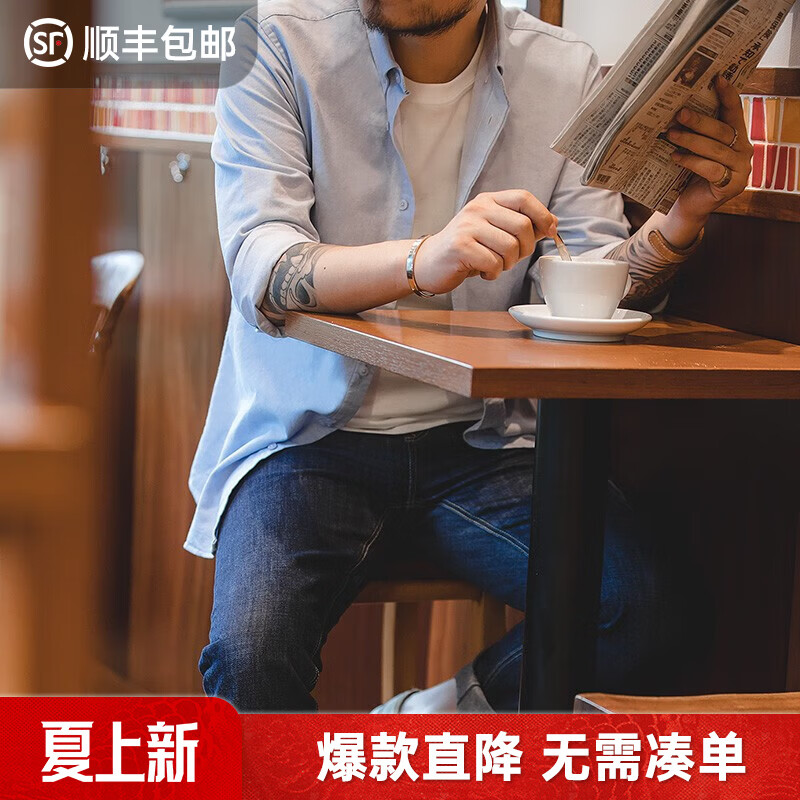 马登工装复古磨毛长袖薄衬衫牛津纺纯棉通勤休闲外穿衬衣打底衫男春 浅蓝色 【牛津布/叠穿内搭/舒适休闲寸衫】 L