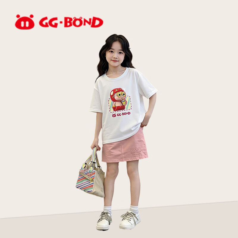 猪猪侠（GG·BOND）儿童运动T恤女童吸湿速干2026新款圆领短袖T恤夏季凉感正肩打底衫 白色 凉感冰瓷T 150