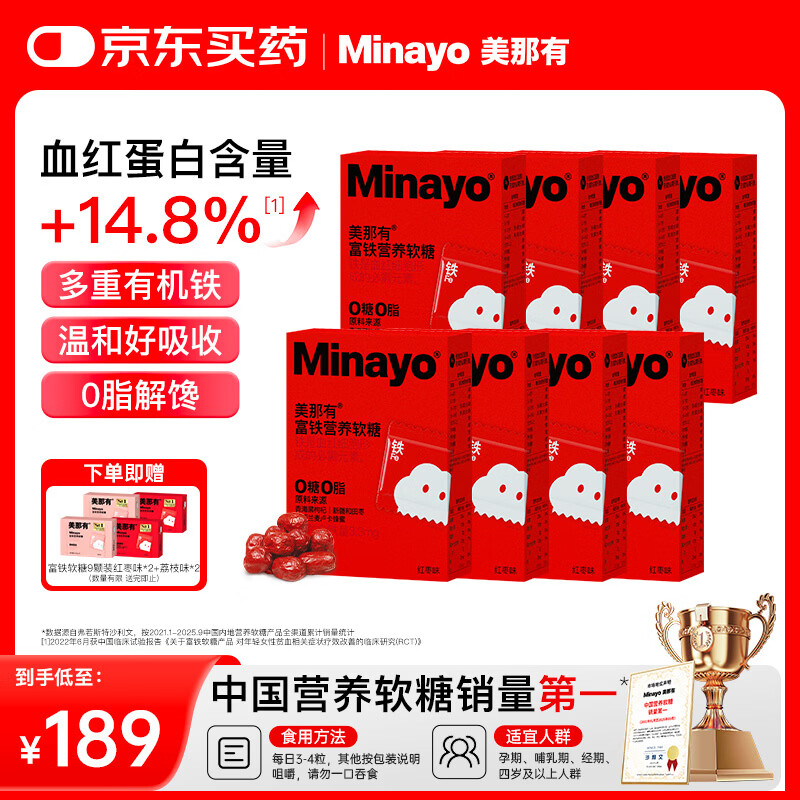 minayo美那有富铁软糖补养女性孕期姨妈期气血富铁营养软糖  红枣味/8盒