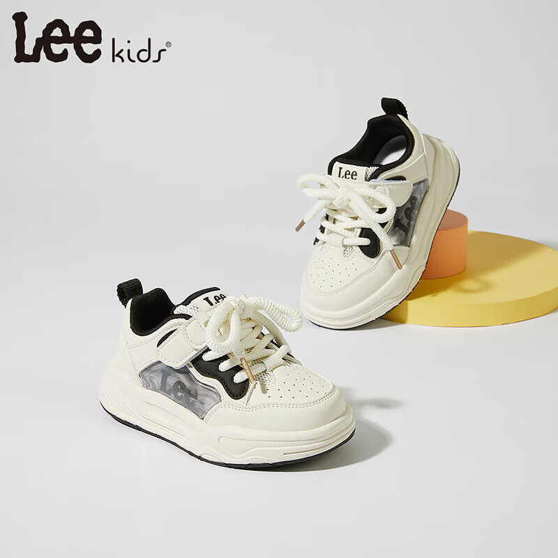 Lee童鞋春季新款儿童板鞋百搭小白鞋男童魔术贴休闲鞋女童 白黑 36 【建议脚长217-222mm】