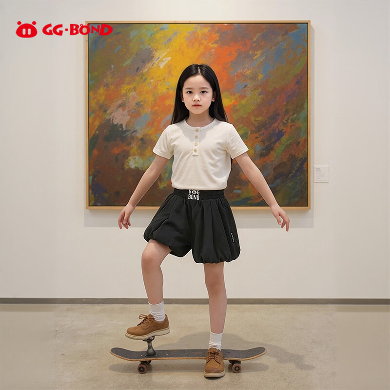 猪猪侠（GG·BOND）花苞裤2026夏季儿童裙子时尚简约百搭裙裤女童花苞泡泡短裙 樱花粉 140