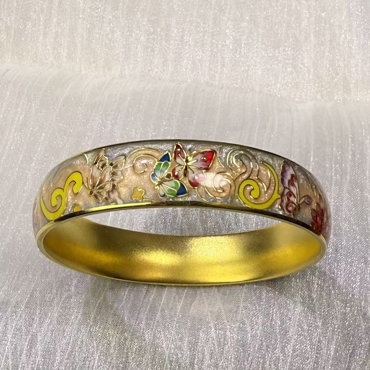 钻之银足银999鎏金拍平珐琅彩手镯 黄色 60圈口约60克