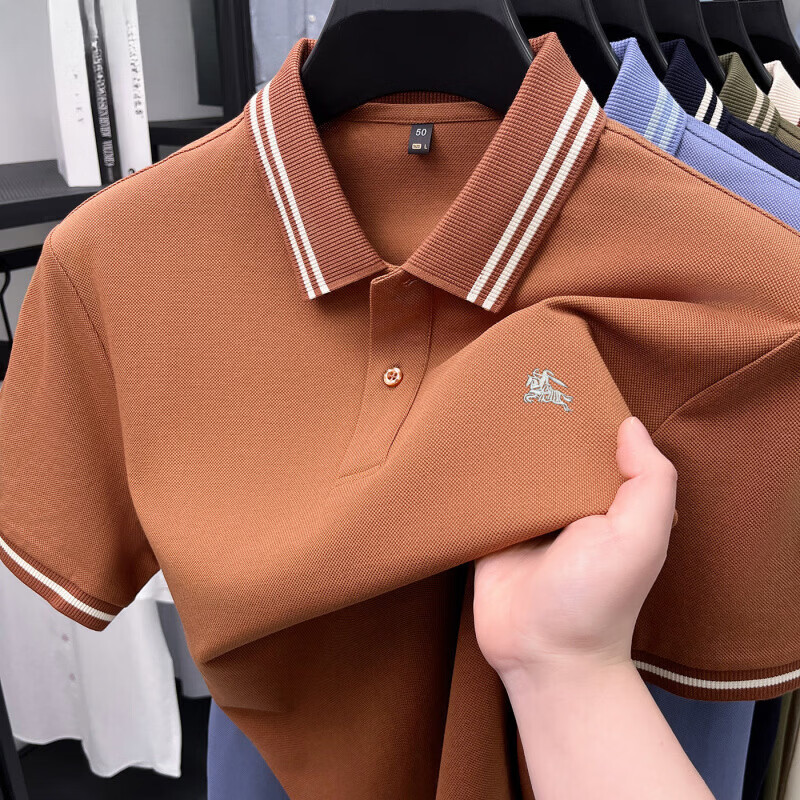 B PRORSUM巴宝莉正品英丝光棉翻领POLO衫男士夏季新款潮流刺绣战马短袖T恤 国际一线品牌十大奢侈品男装深蓝色 M 165__100-125斤左右