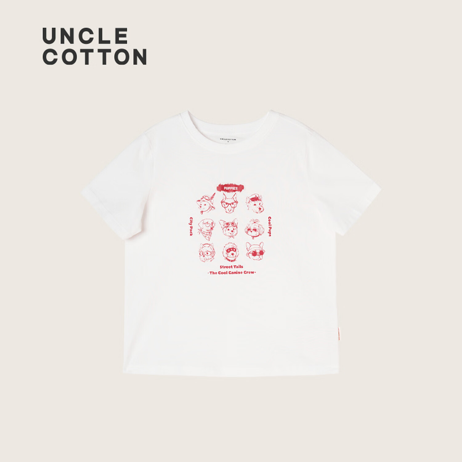 棉叔叔【荃棉短袖印花T】棉叔儿童春夏T恤男童女童微落肩印花短袖T2.24 象牙白 120 120