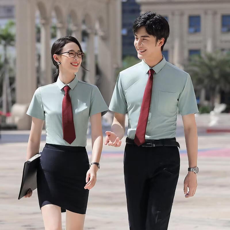 FLYITA白色短袖衬衫男女同款商务正装职业装衬衣酒店前台工作服夏季 藏青色 6XL 女款