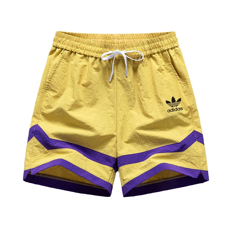 三叶草贝壳头夏季新款男士运动短裤冰丝速干宽松大码五分裤户外休闲时尚沙滩裤 黄色 L 建议体重110-130斤