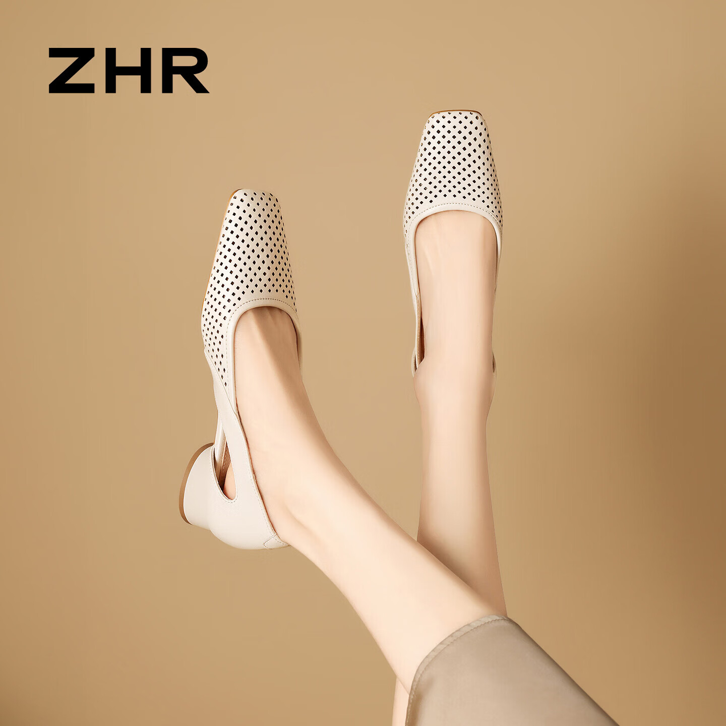 ZHR则则单鞋女夏新款编织镂空凉鞋舒适羊皮垫一脚蹬百搭女鞋EH328米色36