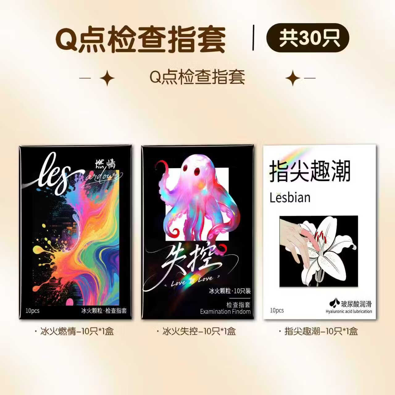 Q点情趣手指套le医用手指套男女私处专用自慰抠抠指交套计生前戏用品 情趣三合一【到手30只】燃情+指尖趣潮+失控颗粒