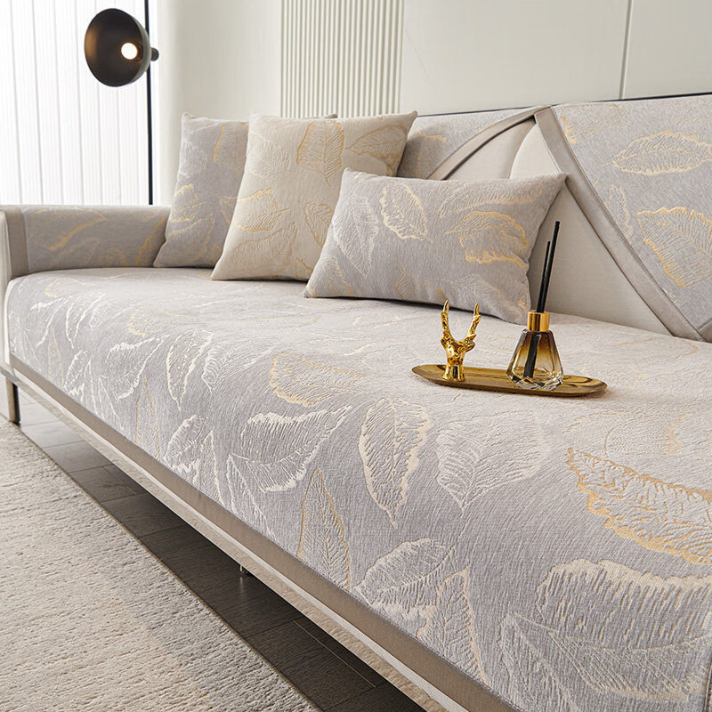 正圣沙发垫四季通用防滑2026年新款子轻奢高级感沙发专用坐垫 千织纤叶-灰色 【升级加厚3.0雪尼尔】 70*70 可当靠背巾/扶手巾