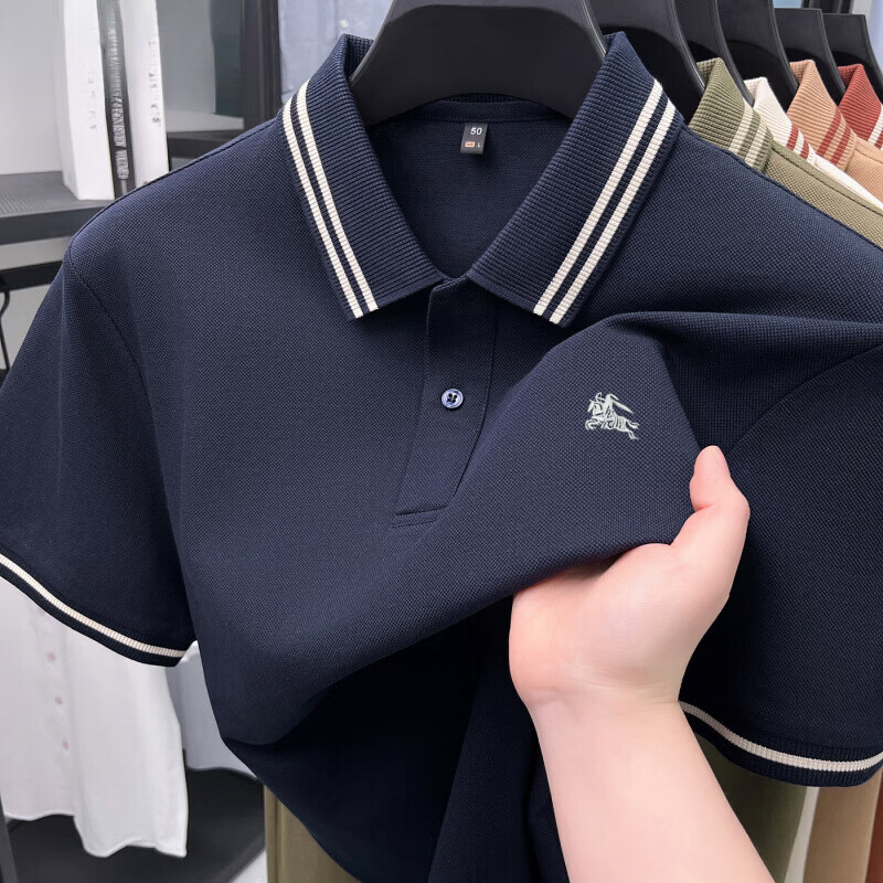 B PRORSUM巴宝莉正品英丝光棉翻领POLO衫男士夏季新款潮流刺绣战马短袖T恤 国际一线品牌十大奢侈品男装深蓝色 M 165__100-125斤左右