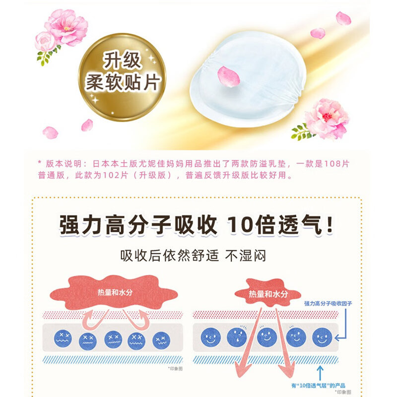 尤妮佳产妇产后溢乳垫防漏轻薄透气乳贴亲肤贴合 溢乳垫-敏感肌款102p