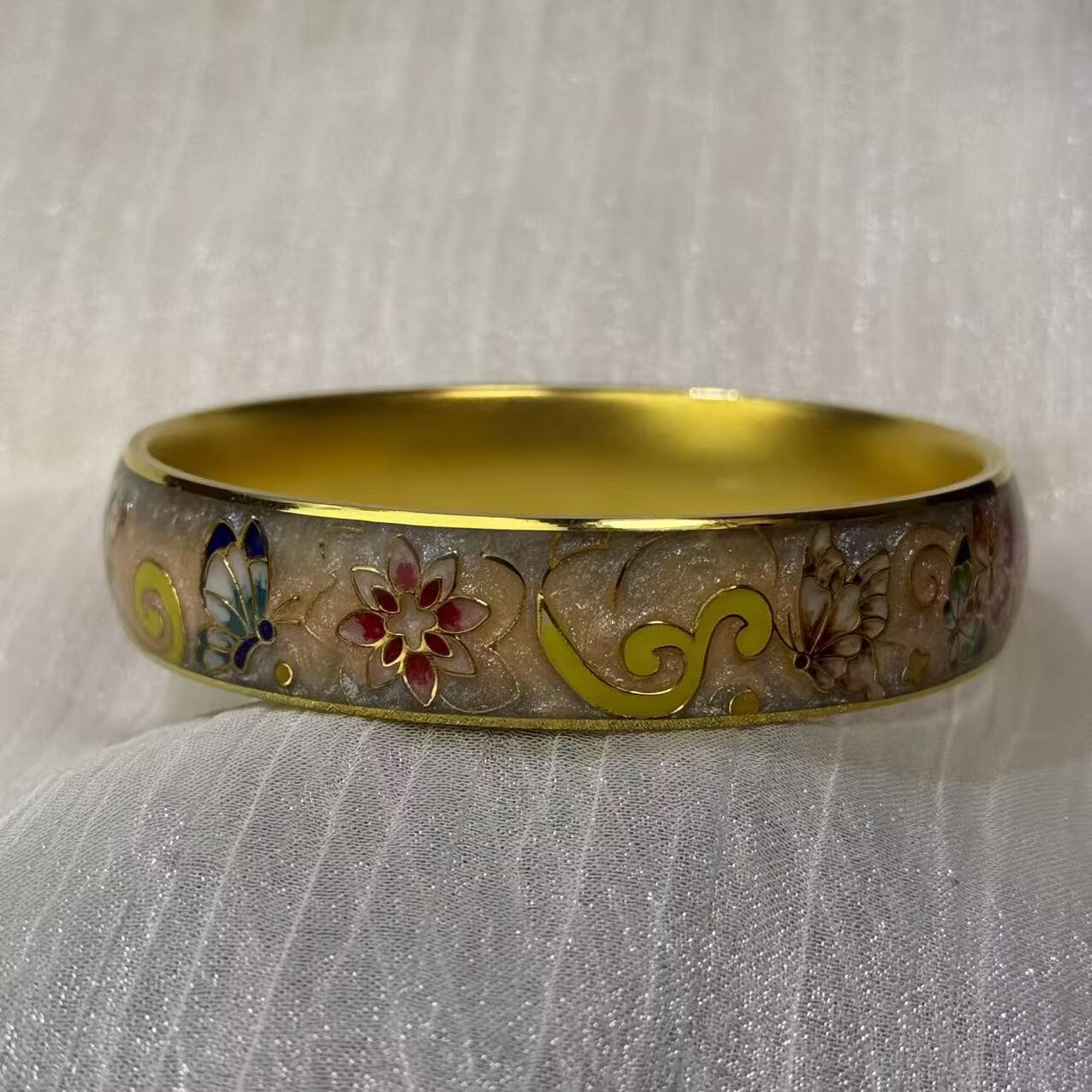 钻之银足银999鎏金拍平珐琅彩手镯 黄色 60圈口约60克