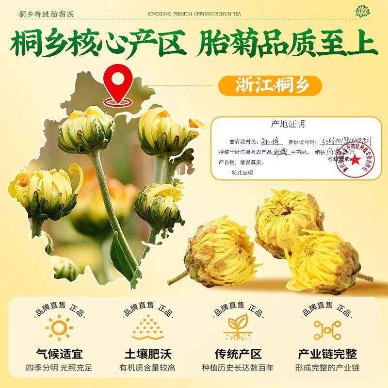 同仁堂（TRT）特级胎菊正宗浙江桐乡无硫胎菊花菊花茶胎菊特级一等品清火护肝 特级桐乡胎菊 125g*4罐