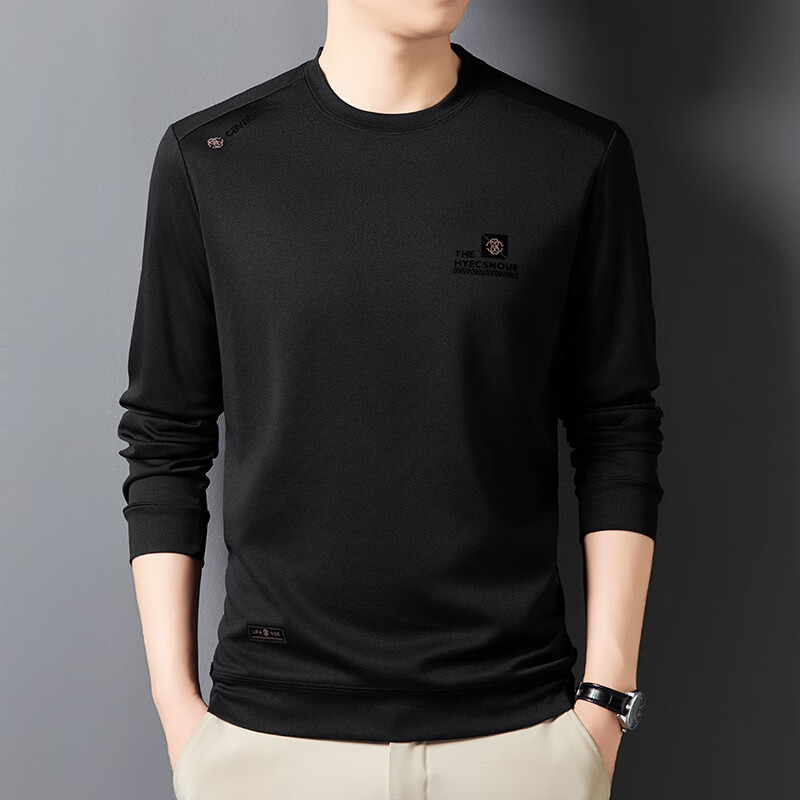 尺度保罗男士圆领长袖卫衣春夏季新款舒适透气套头打底长袖T恤衫宽松大码 CNJ310灰色 M 推荐90-120斤