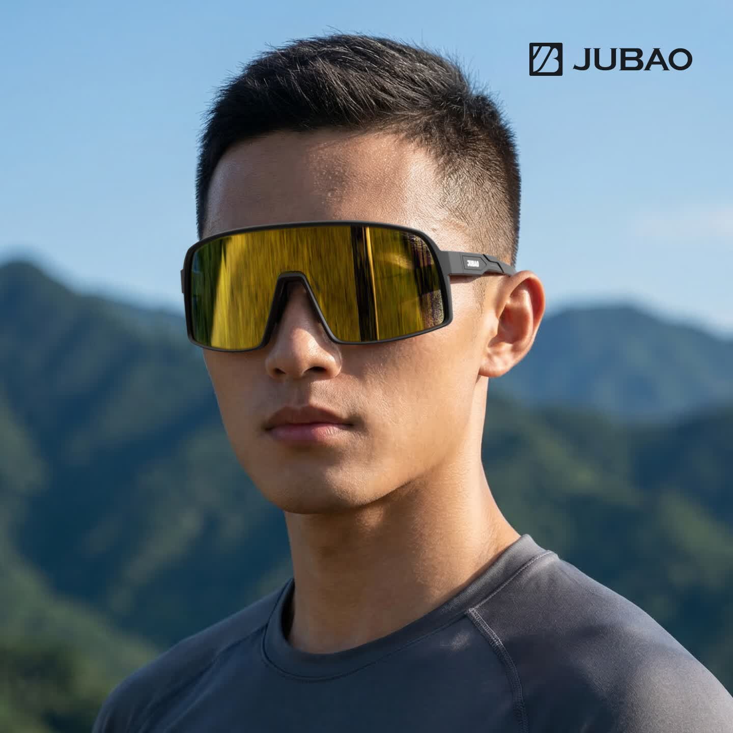 钜保JUBAO骑行眼镜男女户外太阳镜变色防晒公路车护目镜登山防风墨镜 棕框-竞速金