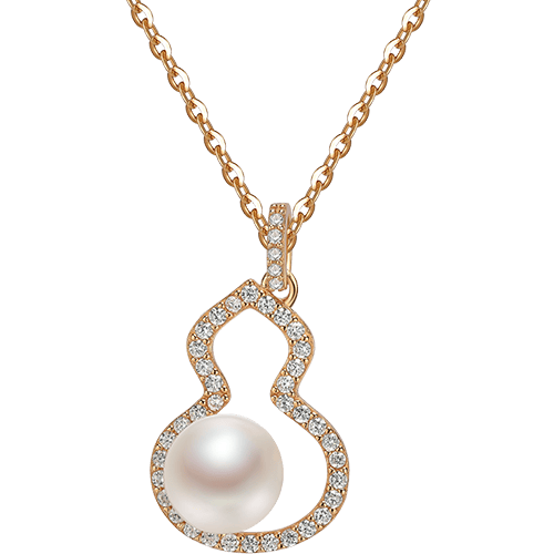 京润珍珠项链大葫芦925银淡水珍珠吊坠8-9mm馒头形强光送女友礼物