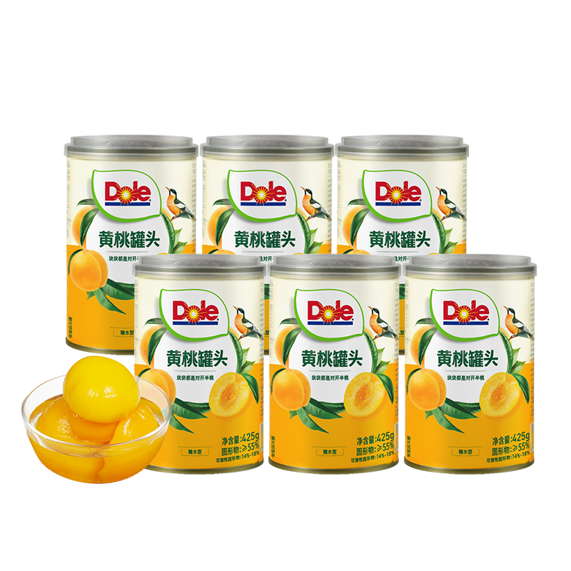 都乐（DOLE）【季节限定】黄桃罐头425g*6罐 水果罐头 水果礼盒 休闲零食