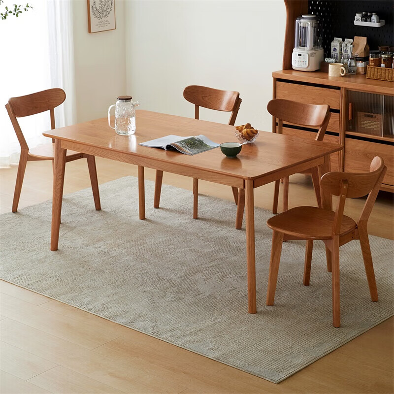 全友（QUANU）家居新中式实木餐桌餐椅组合套装家用岩板饭桌一桌四椅小户型餐厅 【实木桌面 | 全实木】 一桌四椅 1.4米 【FAS级北美樱桃木】