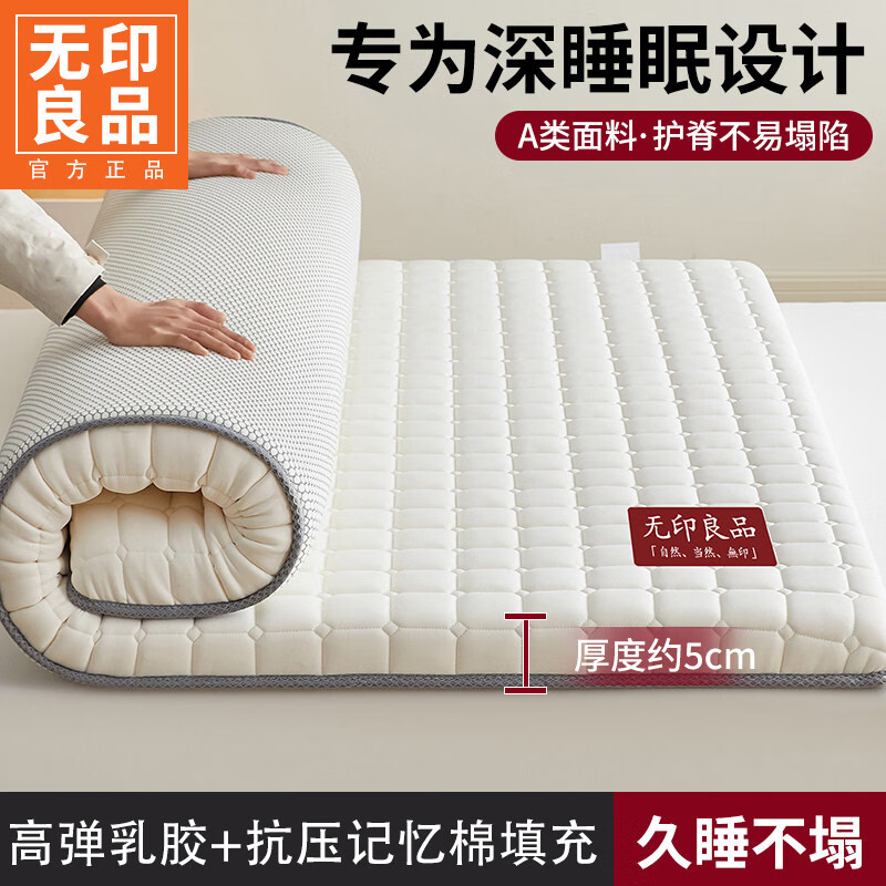 无印良品A类记忆棉床褥1.2x2米单人床垫遮盖物卧室家用榻榻米加厚被褥铺底 牛奶丝-白色【A类裸睡级 厚约5cm】 80cm*190cm-宿舍床