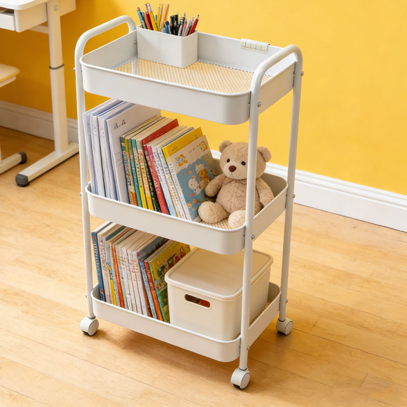 简友探可移动置物架化妆品零食书籍收纳架碳钢置物架家用客厅卧室卫生间 碳钢小推车 3层 41*29.5*73cm 黑色 1个 京东折扣/优惠券