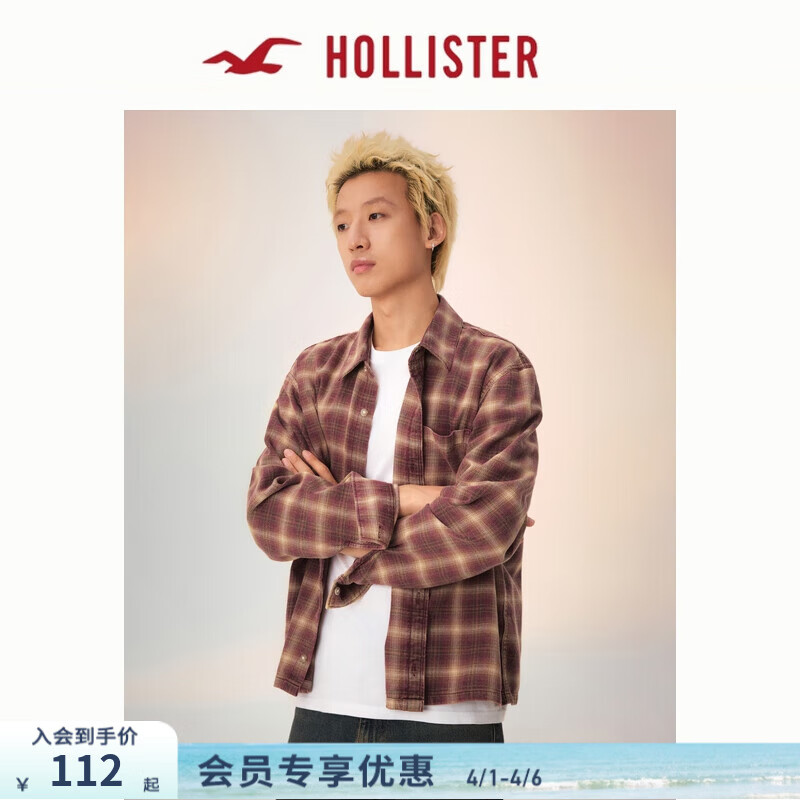 HOLLISTER美式25秋冬经典法兰绒格子长袖衬衫男装325-5248 红色格纹 XS (170/84A)