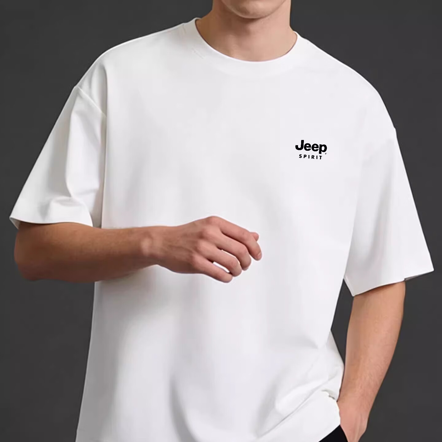 JEEP SPIRIT吉普冰丝速干短袖t恤衫男士夏季新款圆领休闲户外运动跑步半袖T恤 白色 4XL 建议【195-215斤】